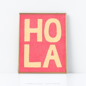 Hola print. Digital download. Hola wall art, pink typography print, pink modern wall art, modern pink print, Spanish poster, hola poster