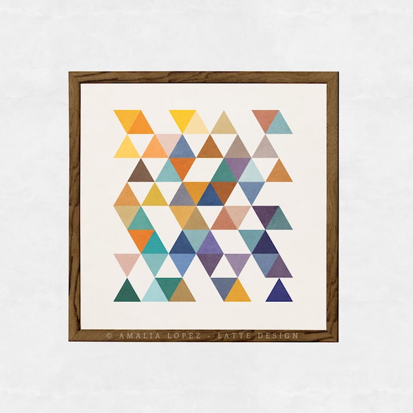Triangles 2. Digital Download. Retro wall art Geometric art print Mid century geometric art multi colored triangles abstract geometric print