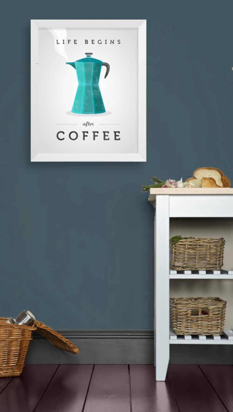 Life begins after coffee print coffee poster Kitchen wall art Retro print Chartreuse print Chartreuse kitchen green kitchen print