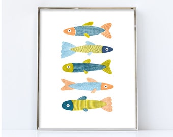 Fish 3 print. Digital download. Bathroom print, Coastal print, kitchen print, fish printable, fish digital file, fish illustration print