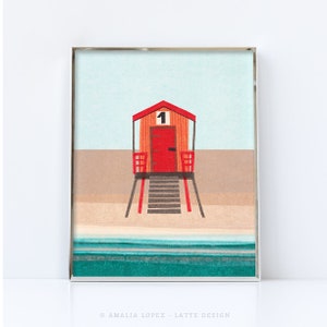 Beach hut 1. Digital download. Collage Beach hut print, beach hut art, beach hut illustration, Summer print, coastal printable