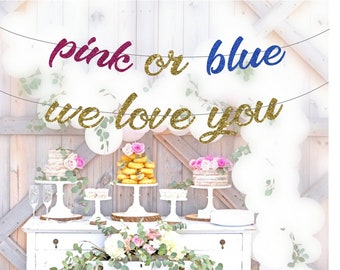 pink or blue we love you, pink or blue banner, gender reveal banner, baby shower banner, gender reveal party sign, baby shower sign