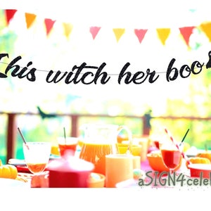 his witch her boo, halloween wedding decorations, halloween wedding banner, October wedding decor, his witch her boo banner, couples banner