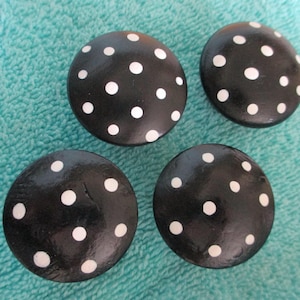 Hand Painted Black Wood Knobs: White Polka Dot Set of 5