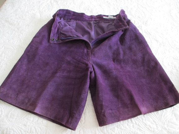 Real suede leather purple lined Bermuda shorts siz
