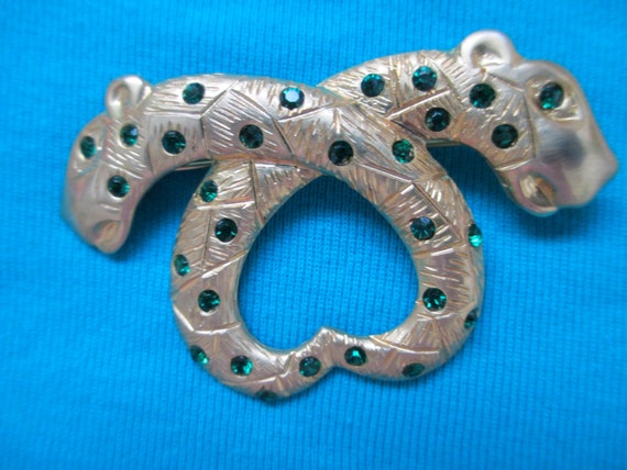 Gold tone double headed leopard with. tiny colore… - image 4