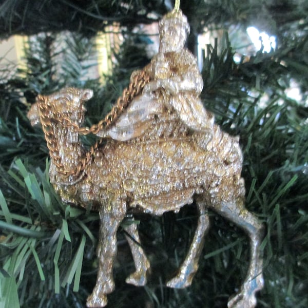 2 antiqued gold Kings on camels Christmas composite figurines Christmas ornaments