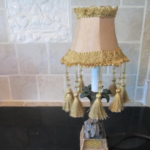 Gold Brocade Clip-On Lamp Shade: Beaded Tassel Trim
