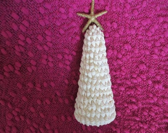 White sea shell nautical Christmas tree for tabletop / mantle / beach house  with gold starfish topper