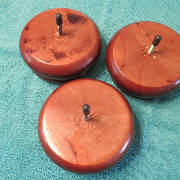 REDUCED PRICE 3  Large cherry  stained  wooden round bun feet for bench / ottoman / tuffet   etc.