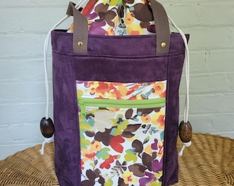 Purple Faux Suede & Floral Tote Bag