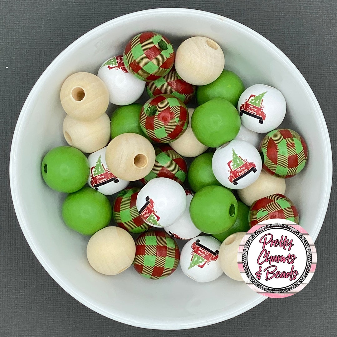 Christmas Tree Pick up Truck & Buffalo Plaid Wood Bead Mix Etsy
