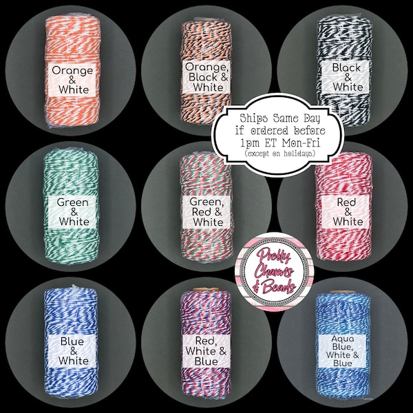 Striped Cotton Bakers Twine in Bulk 109 yds for DIY Tassels, Gift Wrapping & Baked Goods