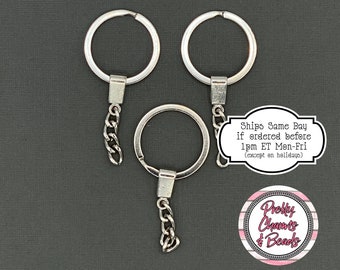 Silver Tone Key Ring With Chain, DIY Keychains, Gift for her