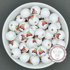 16mm Christmas Tree Pickup Truck Wood Beads: Holiday DIY Crafts