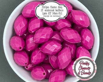 Fuchsia Faceted Oval Acrylic Beads for Chunky Jewelry, Keychains & Beaded Ornaments