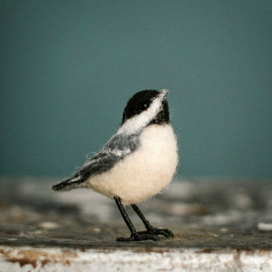 Needle felted chickadee on feet image 1