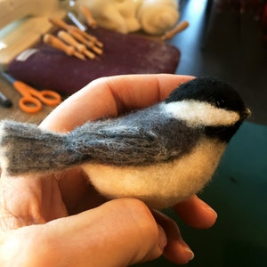 Needle felted chickadee on feet image 6