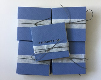 A Bluebird Story, tiny letterpress book, hand-colored