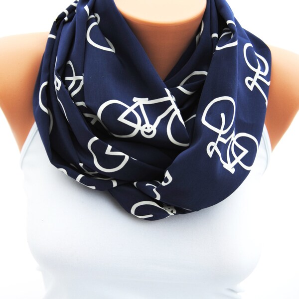 Blue bicycle scarf, bicycle print scarf, bicycle infinity scarf, bike eternity scarf, great gift idea,