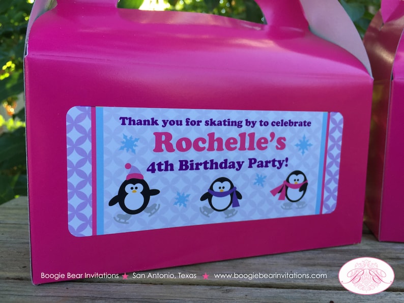 Ice Skating Birthday Party Treat Boxes Favor Tags Bags Pink Etsy