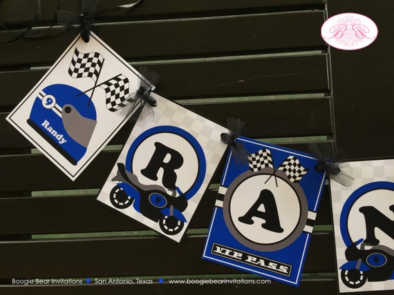 Motorcycle Name Birthday Party Banner Driver Racing Blue Black Etsy