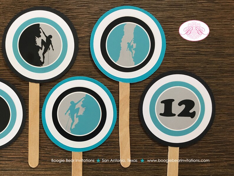 Rock Climbing Party Cupcake Toppers Birthday Mountain Black Etsy