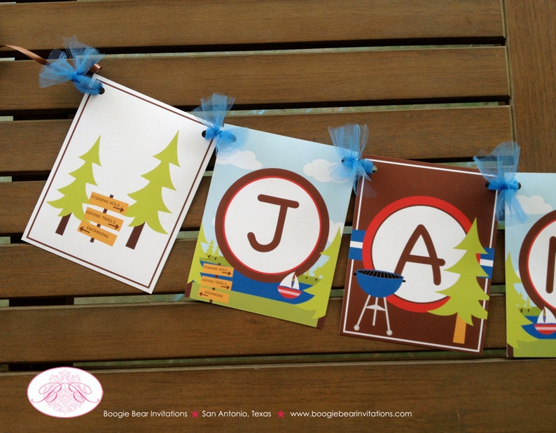 Lake Name Birthday Party Banner Boy Girl Sail Boat Red Blue 1st 2nd 3rd 4th 5th 6th 7th 8th Summer Camp Boogie Bear Invitations Jamie Theme
