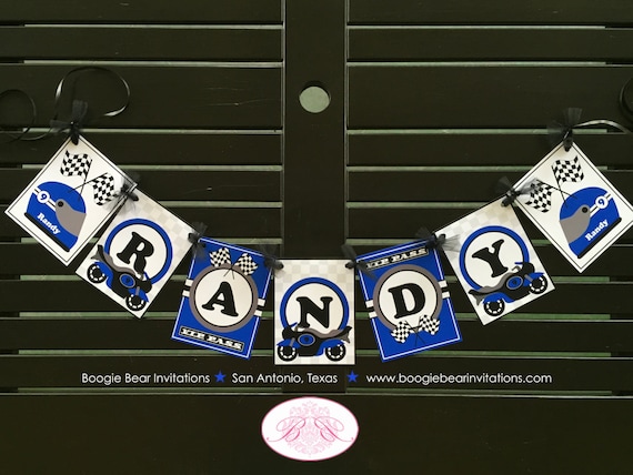 Motorcycle Name Birthday Party Banner Driver Racing Blue Black Etsy