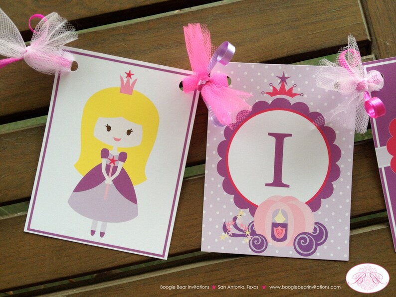 Princess I am 1 Birthday Highchair Banner Magic Fairy Girl Purple Pink Royal Star Crown 1st 2nd 3rd 4th Boogie Bear Invitations Lauren Theme