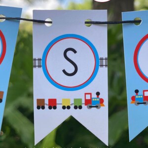 Modern Train Party Pennant Cake Banner Topper Birthday Boy Red - Etsy