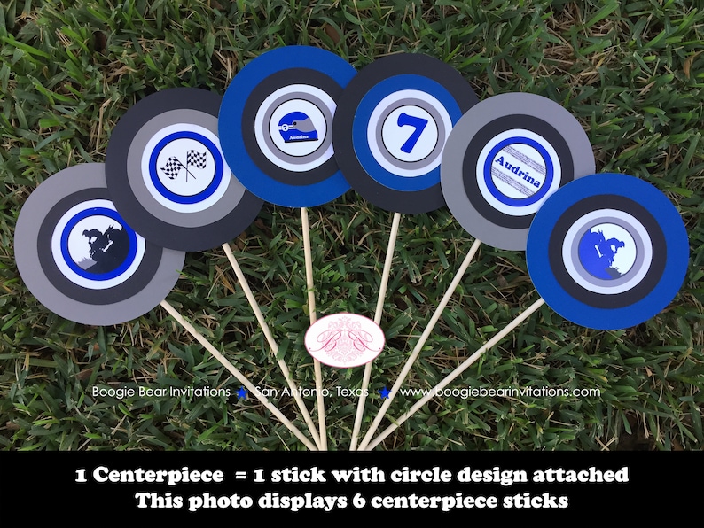 ATV Birthday Party Centerpiece Stick Set Blue Black Boy Girl 1st 2nd 3rd 4th 5th 6th 7th 8th 9th 10th Boogie Bear Invitations Audrina Theme