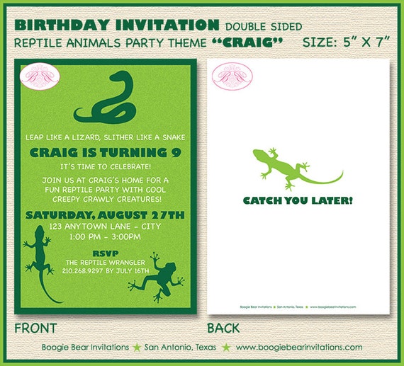 Reptile Bug Birthday Party Invitation Snake Frog Lizard Boy Etsy