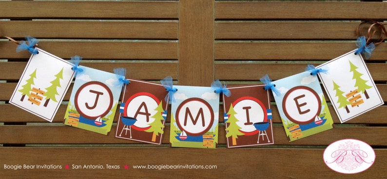 Lake Name Birthday Party Banner Boy Girl Sail Boat Red Blue 1st 2nd 3rd 4th 5th 6th 7th 8th Summer Camp Boogie Bear Invitations Jamie Theme