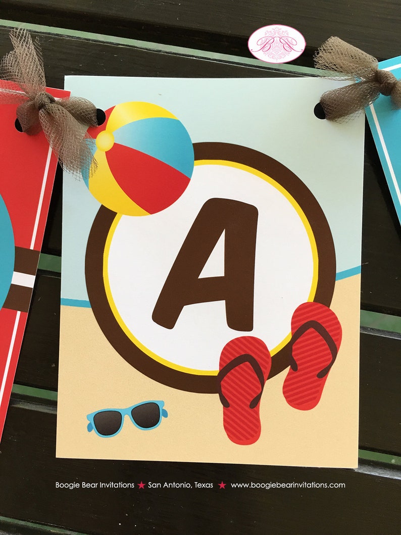 Swimming Pool Party Name Banner Birthday Boy Girl 1st 2nd 3rd 4th 5th 6th 7th 8th 9th Boogie Bear Invitations Dorian Theme