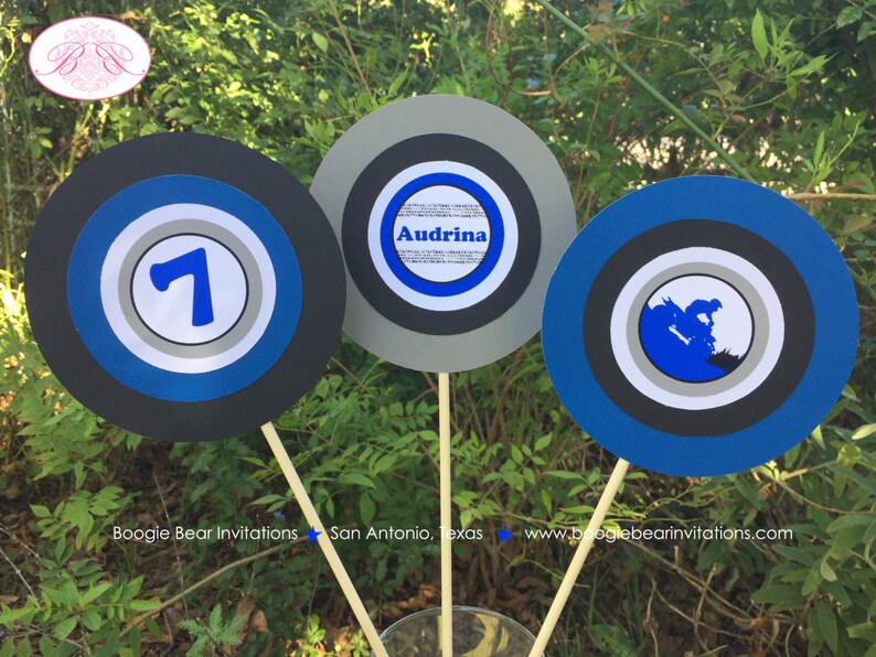 ATV Birthday Party Centerpiece Stick Set Blue Black Boy Girl 1st 2nd 3rd 4th 5th 6th 7th 8th 9th 10th Boogie Bear Invitations Audrina Theme