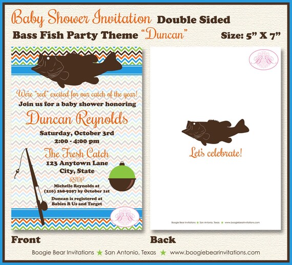 Bass Fish Fishing Baby Shower Invitation Boy Girl Chevron Reel Etsy