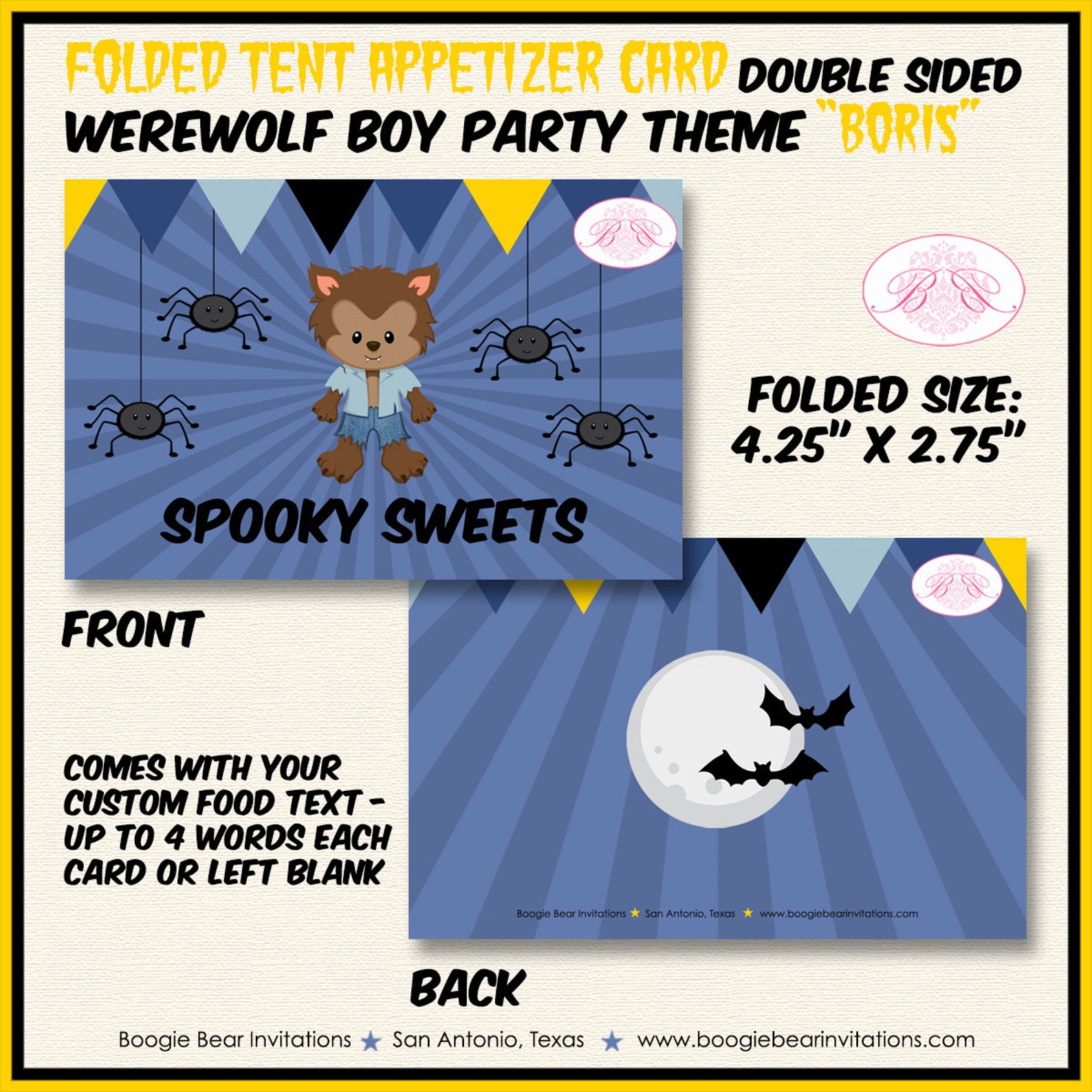 Werewolf Boy Birthday Favor Party Card Tent Place Halloween Etsy