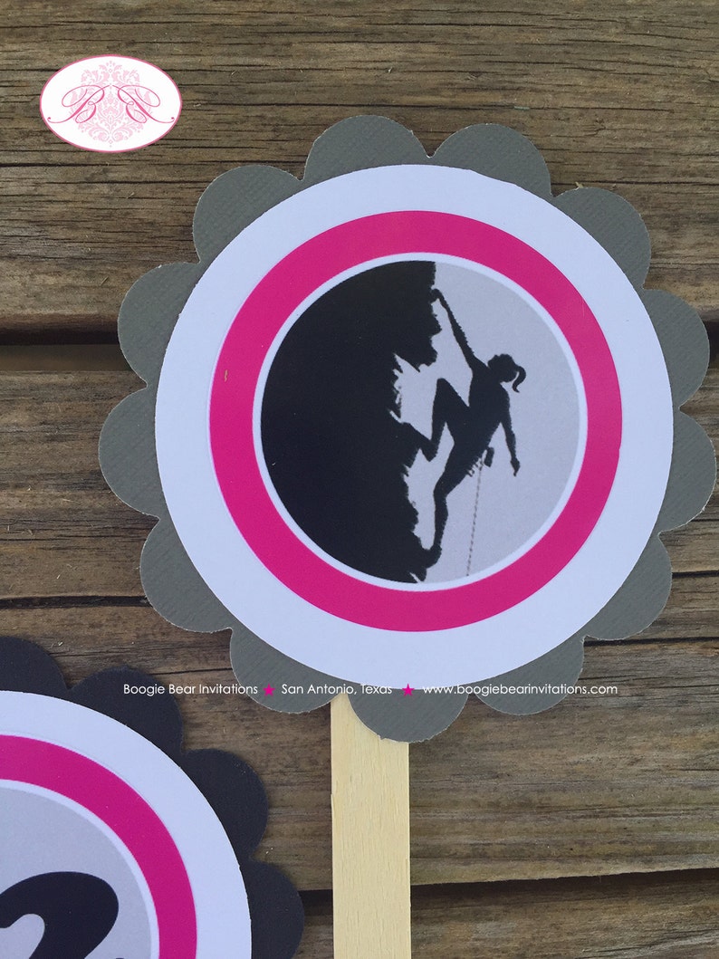 Pink Rock Climbing Party Cupcake Toppers Birthday Black Etsy