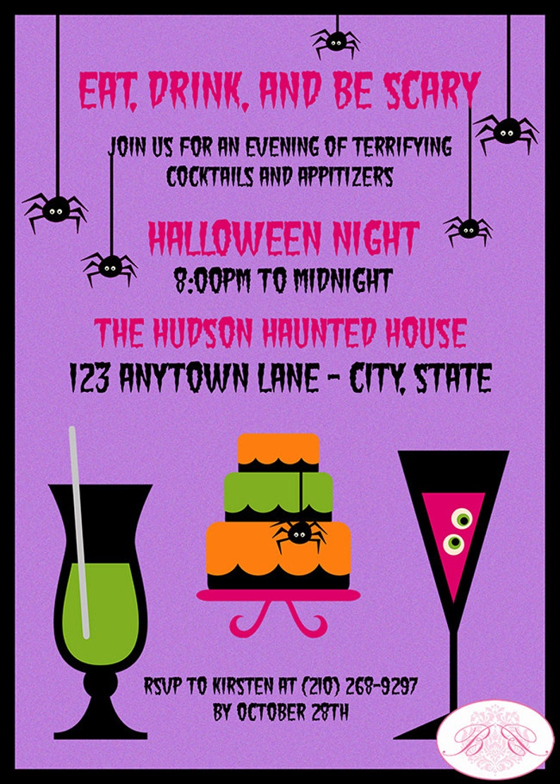Halloween Appetizer Party Invitation Fall Spooky Spider  Etsy