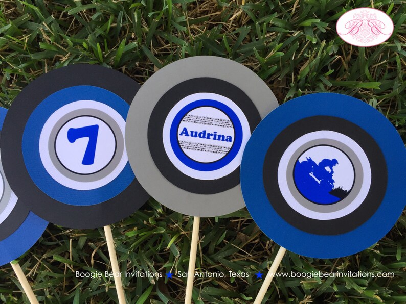 ATV Birthday Party Centerpiece Stick Set Blue Black Boy Girl 1st 2nd 3rd 4th 5th 6th 7th 8th 9th 10th Boogie Bear Invitations Audrina Theme