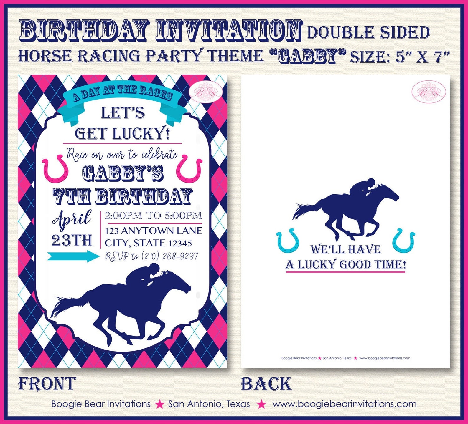 Horse Racing Birthday Party Invitation Pink Blue Kentucky Etsy