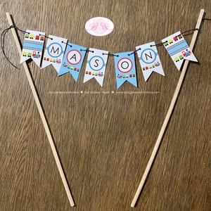 Modern Train Party Pennant Cake Banner Topper Birthday Boy Red - Etsy