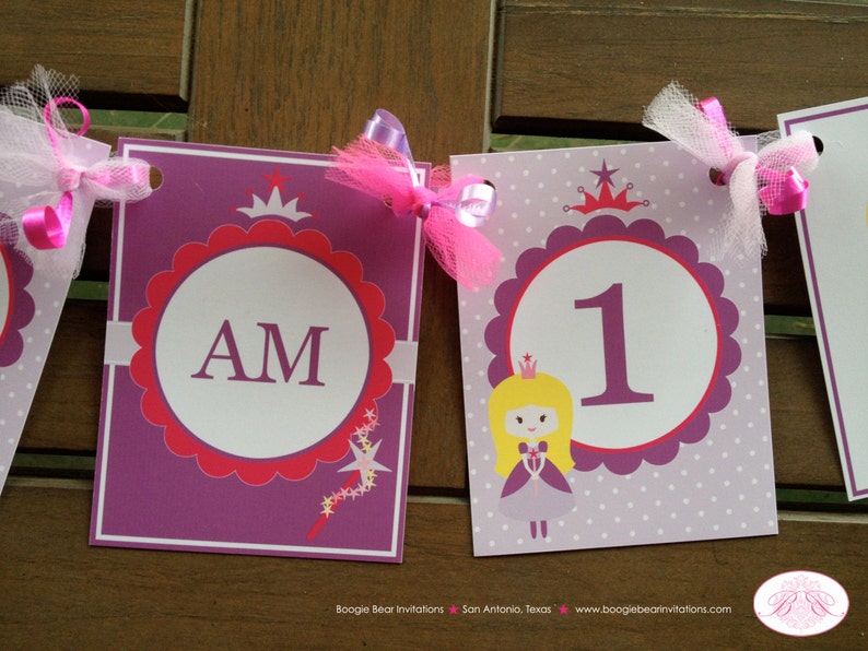 Princess I am 1 Birthday Highchair Banner Magic Fairy Girl Purple Pink Royal Star Crown 1st 2nd 3rd 4th Boogie Bear Invitations Lauren Theme
