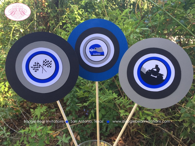 ATV Birthday Party Centerpiece Stick Set Blue Black Boy Girl 1st 2nd 3rd 4th 5th 6th 7th 8th 9th 10th Boogie Bear Invitations Audrina Theme