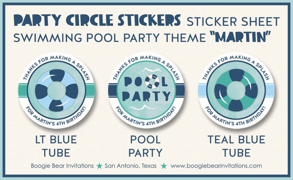 Piscine Birthday Party Stickers Circle Sheet Round Splash Bash Etsy France