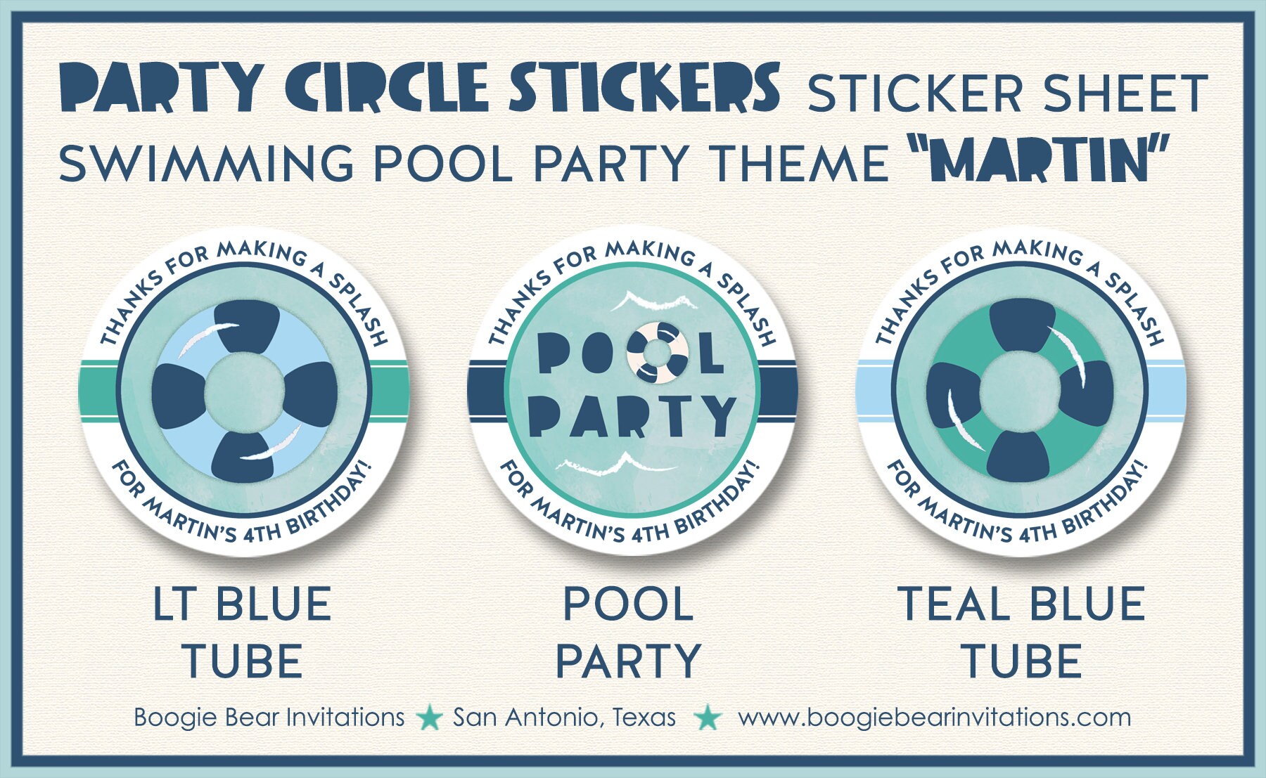 Piscine Birthday Party Stickers Circle Sheet Round Splash Bash Etsy France