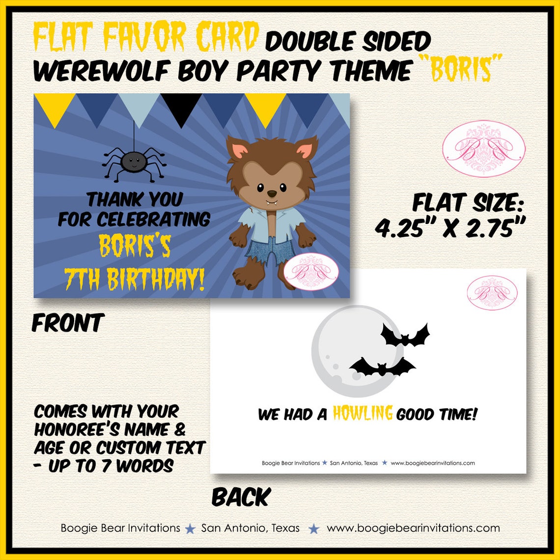 Werewolf Boy Birthday Favor Party Card Tent Place Halloween Etsy