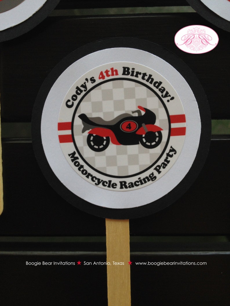 Motorcycle Birthday Party Cupcake Toppers Boy Racing Red Black Etsy