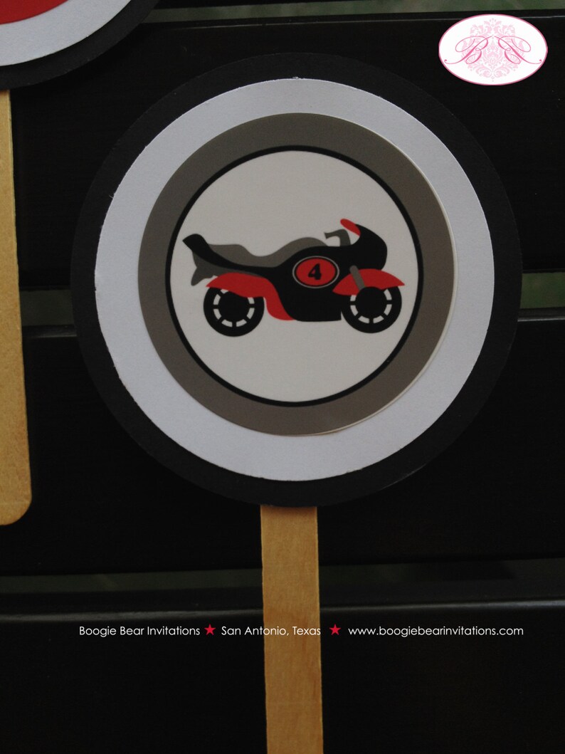 Motorcycle Birthday Party Cupcake Toppers Boy Racing Red Black Etsy